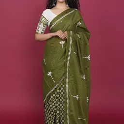 TROPWEAR Floral Linen Blend Block Print Saree-picture-24