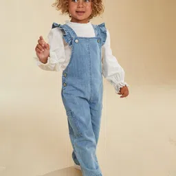 mothercare Cotton Denim Dungarees With T-Shirt & Headband-picture-24