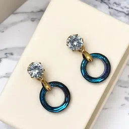 FEMMIBELLA Circular Gold-Plated Drop Earrings-image-91