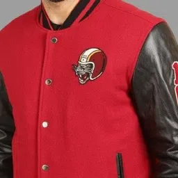 Royal Enfield Men Brand Logo Colourblocked Woollen Varsity Jacket with Embroidered image 3