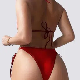 Women Fuzzy Halter Neck Swim Bikini Set image 4