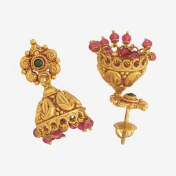 Kushal's Fashion Jewellery 92.5 Pure Silver Gold Plated Dome Shaped Temple Jhumkas image 3