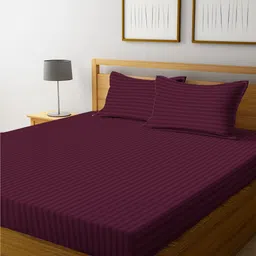 wusa Satin Double Fitted (Elastic) 210 TC Striped Bedsheet image 1