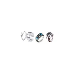 Teeragaj Set Of 4 Butterfly Owl Eye & Clone Adjustable Finger Rings image 1