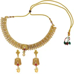 FEMMIBELLA Gold Plated Stones Studded & Beaded Jewellery Set image 3