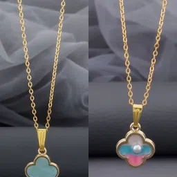 Birado Jewellery Set Of 2 Stainless Steel Gold-Plated Enamelled Pendants With Chain-picture-27