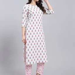 THE FAB FACTORY Floral Printed Notch Neck Straight Kurta With Trousers & Dupatta image 5