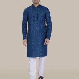 DIVISIVE Geometric Embroidered Sequins Mandarin Collar Straight Kurta image 3