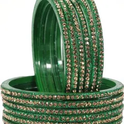 Raj world Set Of 12 Gold-Plated & Green Glass Zircon Bangle-picture-13