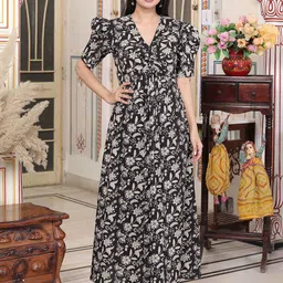 MIRAVAN Women Floral Print Maxi Dress-image-60