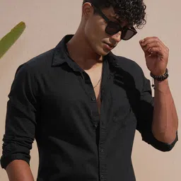 KETCH Men Slim Fit Solid Spread Collar Cotton Casual Shirt-picture-11