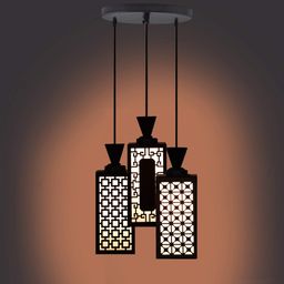 Gojeeva Black & White Textured Rectangle Shaped Wooden Pendant Ceiling Lamp-picture-49