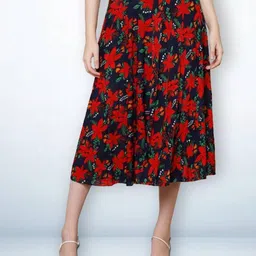 Jinfo Printed Flared Mid Skirt With Attached Shorts-picture-55