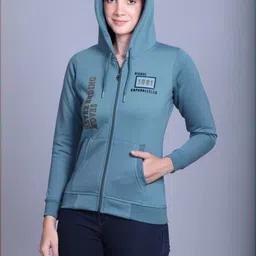 HERE&NOW Women Teal Printed Fleece Sweatshirts-picture-23