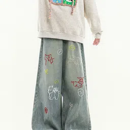 StyleCast x Revolte Women Wide Leg Mid-Rise Light Fade Printed Non Stretchable Jeans image 5