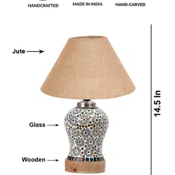Devansh Beige Textured Traditional Frusturical Shaped Wooden Table Lamp & Mosaic Glass image 4