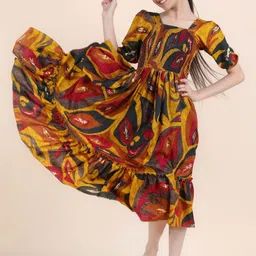 FIXOCRA Print Puff Sleeve Fit & Flare Midi Dress image 4