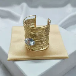 ORANGENYSHA Set Of 2 Gold-Plated Crystals Studded Korean Cuff Bracelet image 4