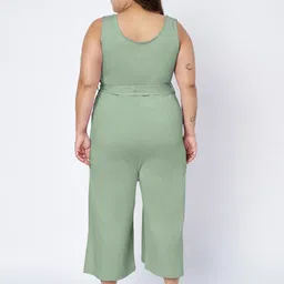 BRINNS Plus Size Round Neck Sleeveless Pure Cotton Jumpsuit With Waist Tie-Ups image 2