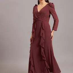eavan Women Ruffled Brown Maxi/Full Length Dress image 5