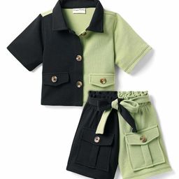 CrayonFlakes Girls Colourblocked Short Sleeves Shirt With Shorts-picture-46