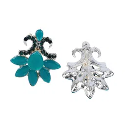 PUJVI Silver-Plated Artificial Stones Studded Contemporary Shaped Drop Earrings image 2