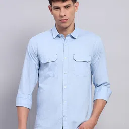 Monte Carlo Men Spread Collar Solid Cotton Casual Shirt image 1
