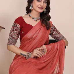 Zeenat Duniya Woven Design Embroidered Poly Georgette Saree image 3