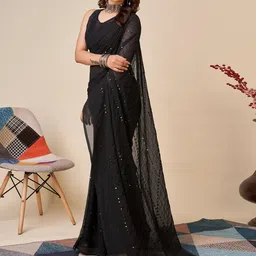 DIVASTRI Embellished Sequinned Poly Georgette Saree image 5