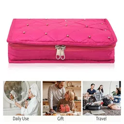 Kuber Industries Pink & Gold Toned Satin Jewellery Organiser Kit With 6 Pouches image 4