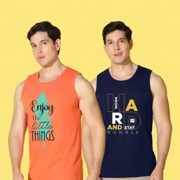 WOOSTRO Men Pack of 2 Typography Printed Round Neck Cotton Slim Fit Sports T-shirts image 2