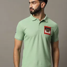 HUSHBUCKS Men Polo Collar Applique T-shirt-image-14