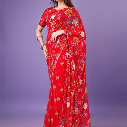 P D Silk Mills Floral Printed Pure Georgette Saree image 4