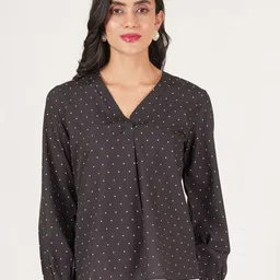 BAESD Women Polka Dot Printed V-Neck Crepe Regular Top image 3