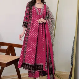 GoSriKi Women Ethnic Motifs Printed Panelled Kurta with Palazzos & With Dupatta image 2