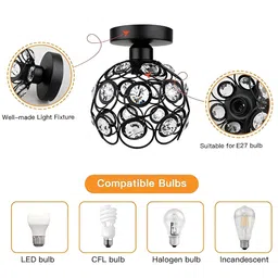 Decorcity Black Mini Chandelier Crystal Semi-Flush Mount Corridor Ceiling Lamp image 4