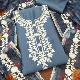 HERE&NOW Floral Embroidered Unstitched Dress Material-picture-33