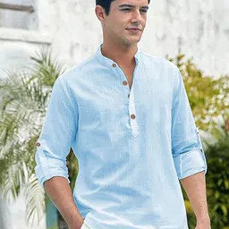 Navkanj Mandarin Collar Roll-Up Sleeves Straight Short Kurta-picture-11