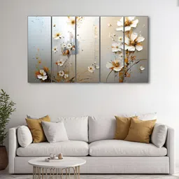 The Castle Decor Grey & White 5 Pieces Floral Wooden Wall Arts-image-98