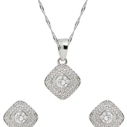 I Jewels Silver Plated CZ American Diamond Stone Studded Jewellery Set image 2