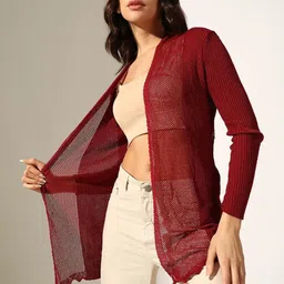 SHOWOFFFF Self Design Sheer Acrylic Open Front Shrug-picture-34