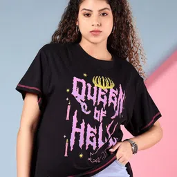 V-Mart Women Typography Printed Round Neck Cotton Relaxed Fit T-shirt-image-83