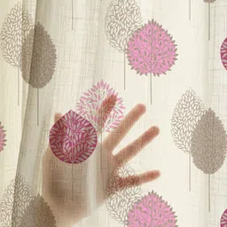 URBAN SPACE White & Pink 2 Pieces Leaf Printed Sheer Door Curtains image 2