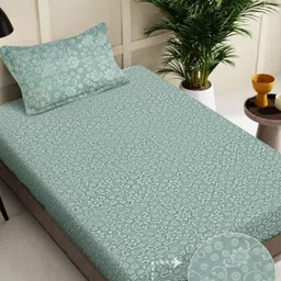 Myntra Elegant Homes Green Embossed Woollen 300 TC Single Bedsheet Set 2.25 m x 1.5 m-picture-22