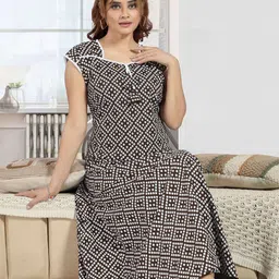 NIGHTY KING Women Printed Pure Cotton Maxi Nightdress-image-18