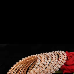 ZULKA Pack Of 8 Rose Gold-Plated Pearls Studded Metal Bangles-picture-25