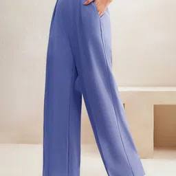 Kotty Women Solid Pleated High-Rise Relaxed Fit Formal Trousers image 3