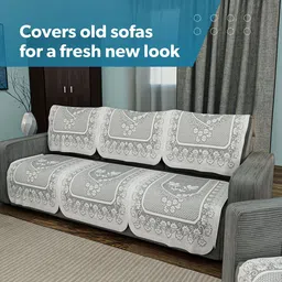 Kuber Industries Grey & White Cotton Sofa Cover image 4
