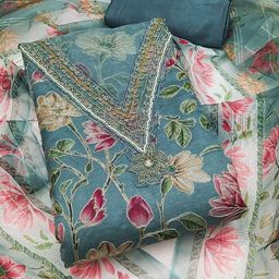SHADOW & SAINING Embroidered Organza Semi-Stitched Dress Material-picture-19