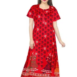 AAKARSHANA CREATION Red Pure Cotton Maxi Printed Nightdress-image-65